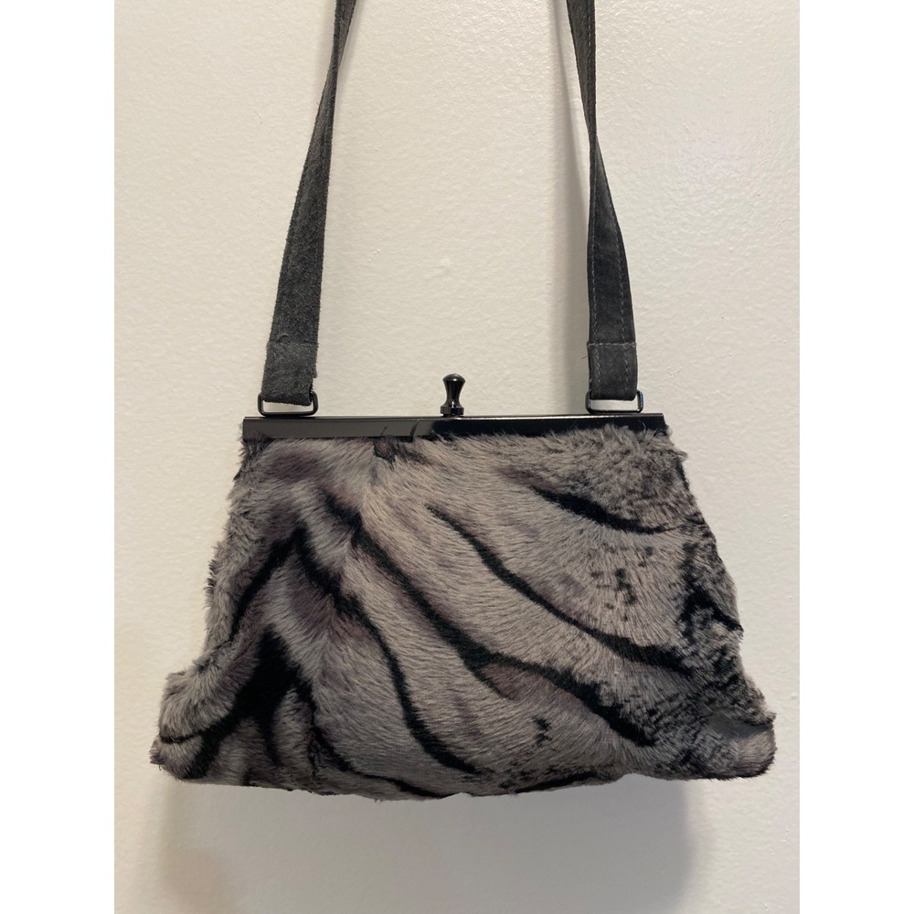 DOLLARGRAND London vintage faux fur handbag gray and black shoulder crossbody